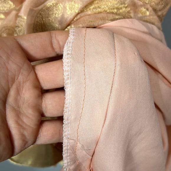 Light peach beaded v neck chiffon midi dress size small ethnic Indian - Picture 13 of 14